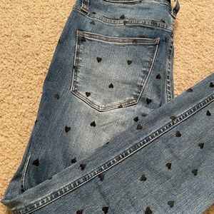 Madewell high rise skinny jeans with painted hearts